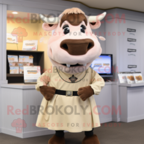 Cream Beef Stroganoff mascot costume character dressed with a Pencil Skirt and Keychains