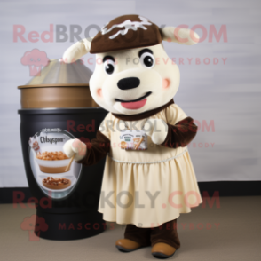 Cream Beef Stroganoff mascot costume character dressed with a Pencil Skirt and Keychains