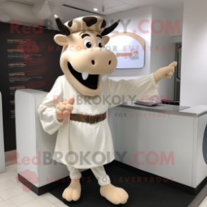 Cream Beef Stroganoff mascot costume character dressed with a Pencil Skirt and Keychains