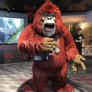 Maroon Sasquatch maskot...