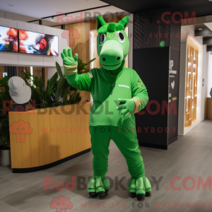 Green Horse mascot costume...