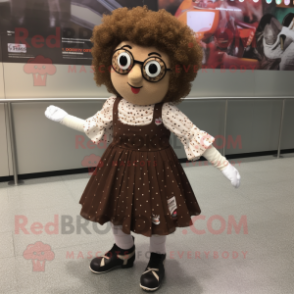 Brown Irish Dancing Shoes mascot costume character dressed with a Midi Dress and Reading glasses