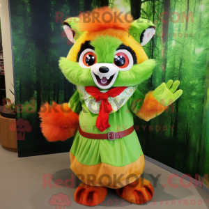 Lime Green Red Panda mascot...
