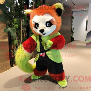 Limegrøn rød panda maskot...