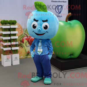 Cyan æble maskot kostume...