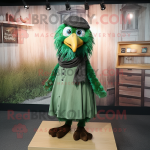 Green Crow mascot costume character dressed with a Blouse and Scarves