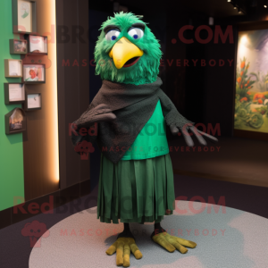 Green Crow mascot costume character dressed with a Blouse and Scarves