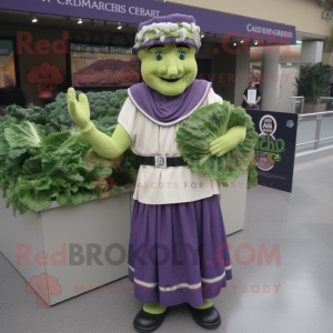 Lavender Caesar Salad mascot costume character dressed with a Empire Waist Dress and Caps