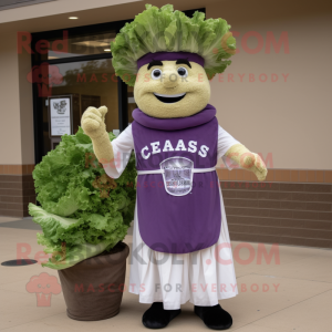 Lavender Caesar Salad mascot costume character dressed with a Empire Waist Dress and Caps