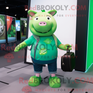 Green Pig mascot costume...