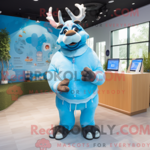 Sky Blue Elk mascot costume...