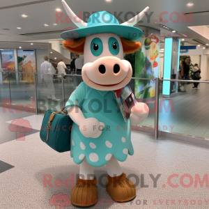 Teal Guernsey Cow mascot...