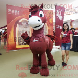 Maroon Mare mascot costume...