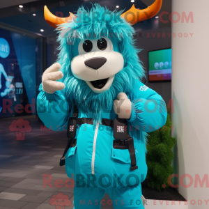 Cyaan Yak mascottekostuum...