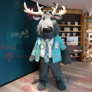 Cyan Elk maskotdraktfigur...