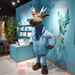 Cyan Elk mascot costume...