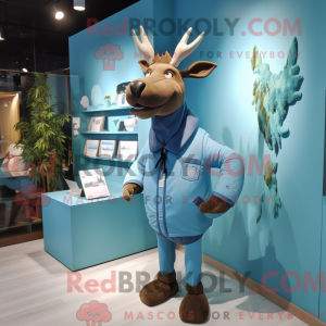 Cyan Elk maskotdraktfigur...