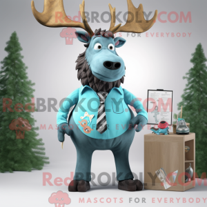 Cyan Elk maskotdraktfigur...