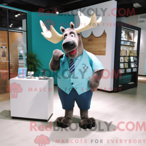 Cyan Elk mascot costume...