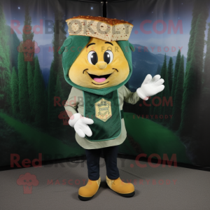 Forest Green Grilled Cheese Sandwich mascot costume character dressed with a Chambray Shirt and Beanies