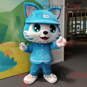 Cyan Cat maskot drakt...