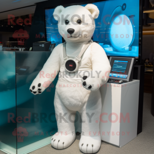 White Teddy Bear mascot costume character dressed with a Bikini and Watches