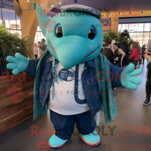 Teal Humpback Whale mascot...