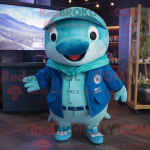 Teal Humpback Whale mascot...