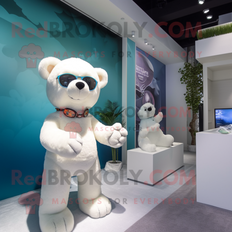 White Teddy Bear mascot costume character dressed with a Bikini and Watches