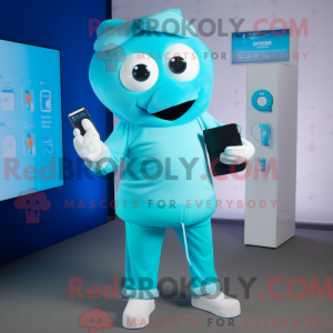 Cyan Phone maskot kostume...