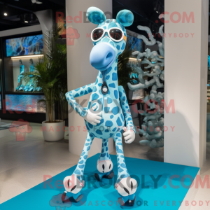 Sky Blue Giraffe maskot...
