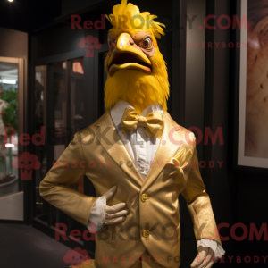 Gold Rooster mascot costume...