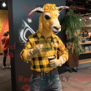 Gold Goat mascot costume...