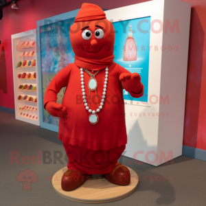 Red Tikka Masala mascot costume character dressed with a Poplin Shirt and Necklaces