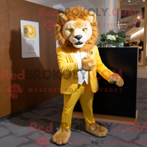 Gold Lion maskot kostume...