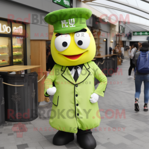 Lime Green Dim Sum mascot costume character dressed with a Oxford Shirt and Berets