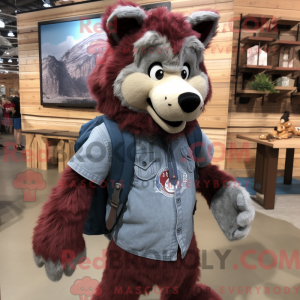 Maroon Wolf maskot kostume...