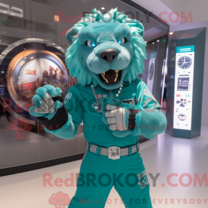 Teal Smilodon mascot...