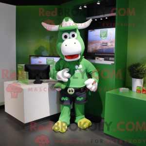 Green Cow mascot costume...