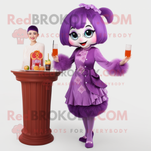 Purple Dim Sum mascot costume character dressed with a Cocktail Dress and Earrings