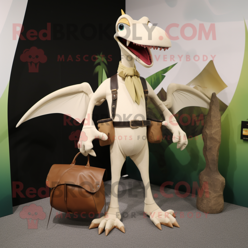 Cream Pterodactyl mascot costume character dressed with a Trousers and Wallets