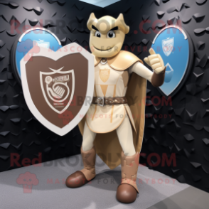 Tan Celtic Shield mascot costume character dressed with a Leggings and Wallets