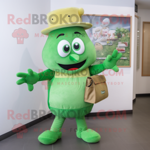 Green Lasagna mascot costume character dressed with a Overalls and Clutch bags