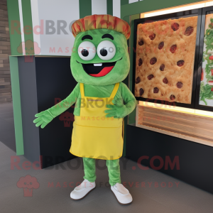 Green Lasagna mascot costume character dressed with a Overalls and Clutch bags