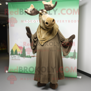 Olive Moose mascot costume character dressed with a Dress and Shawls