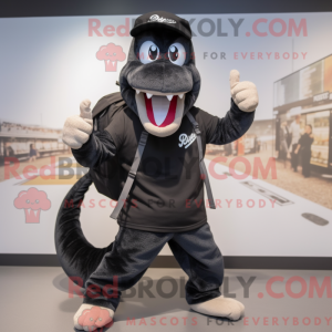 Sort Snake maskot kostume...