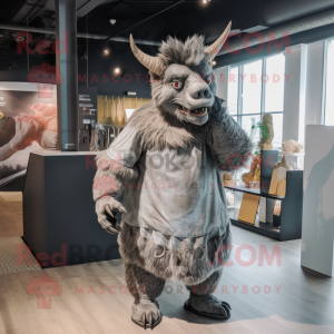 Silver Woolly Rhinoceros mascot costume character dressed with a Mini Dress and Cummerbunds