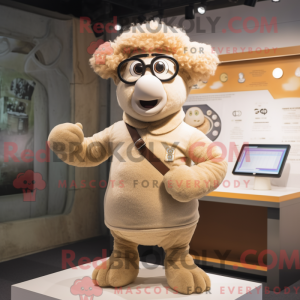 Tan Merino Sheep mascot...