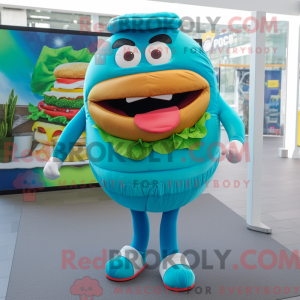 Cyan Hamburger mascot...