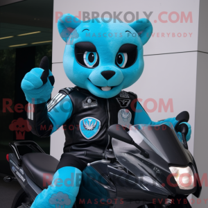 Cyan Panther mascot costume...